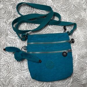 Kipling Teal Blue Crossbody Bag with Signature Monkey Charm